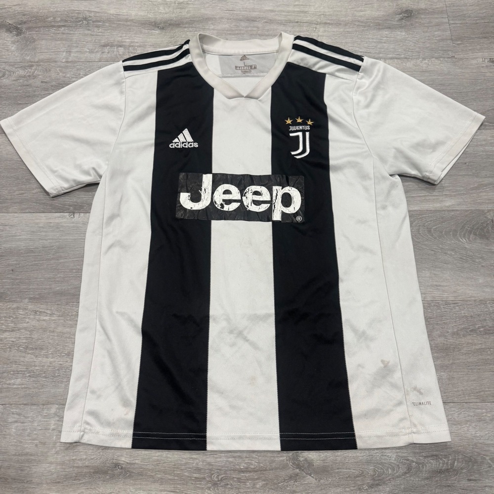 Adidas Juventus Home Jersey Mens Large White Black Striped Soccer Shirt Jeep L